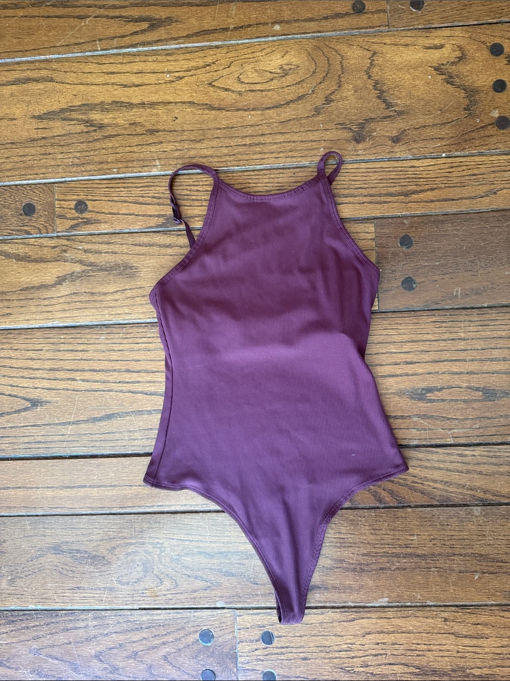 Girlfriend Collective dark raspberry ribbed bodysuit size small